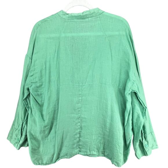 Zara Linen Shirt Women M Mint Green Asymmetric Relaxed Blouse Beach Resort Top - Picture 5 of 11